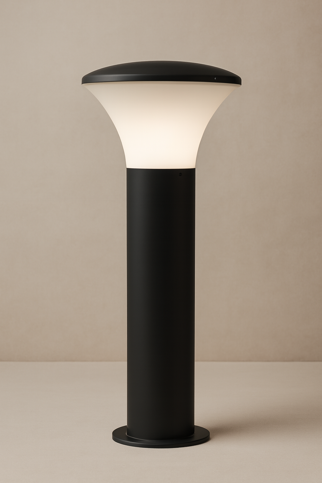 Modern Garden Pathway Light - Black Cylindrical Post with Frosted Glass Shade