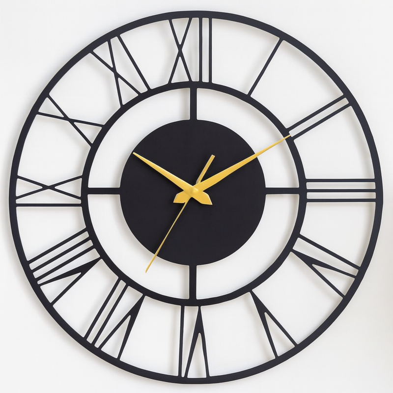 Modern Roman Numeral Wall Clock - Black 2mm MS Steel