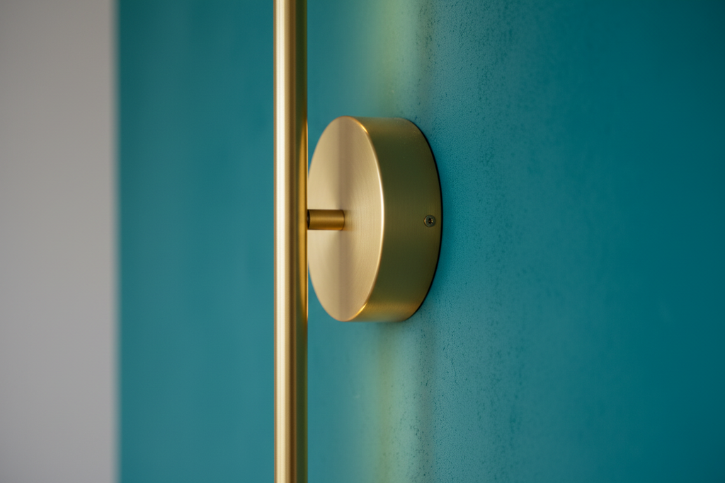 Brass stick lamp close-up detail