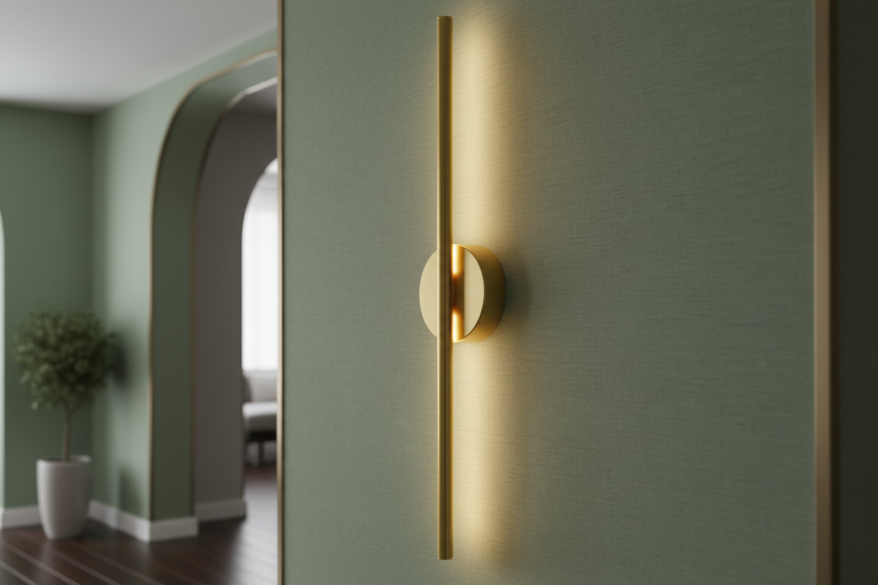 Brass stick lamp in hallway setting
