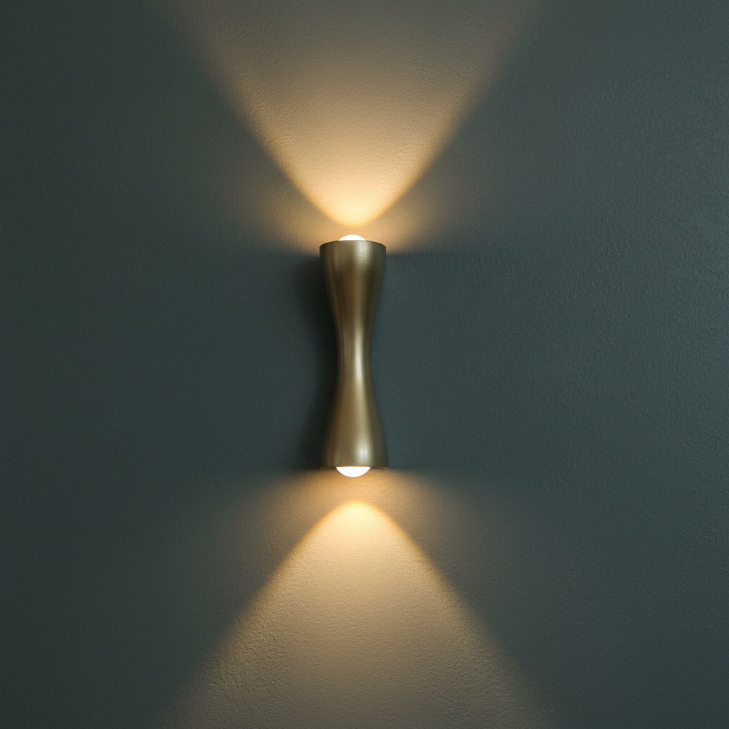 Bronze wall sconce on grey-teal wall