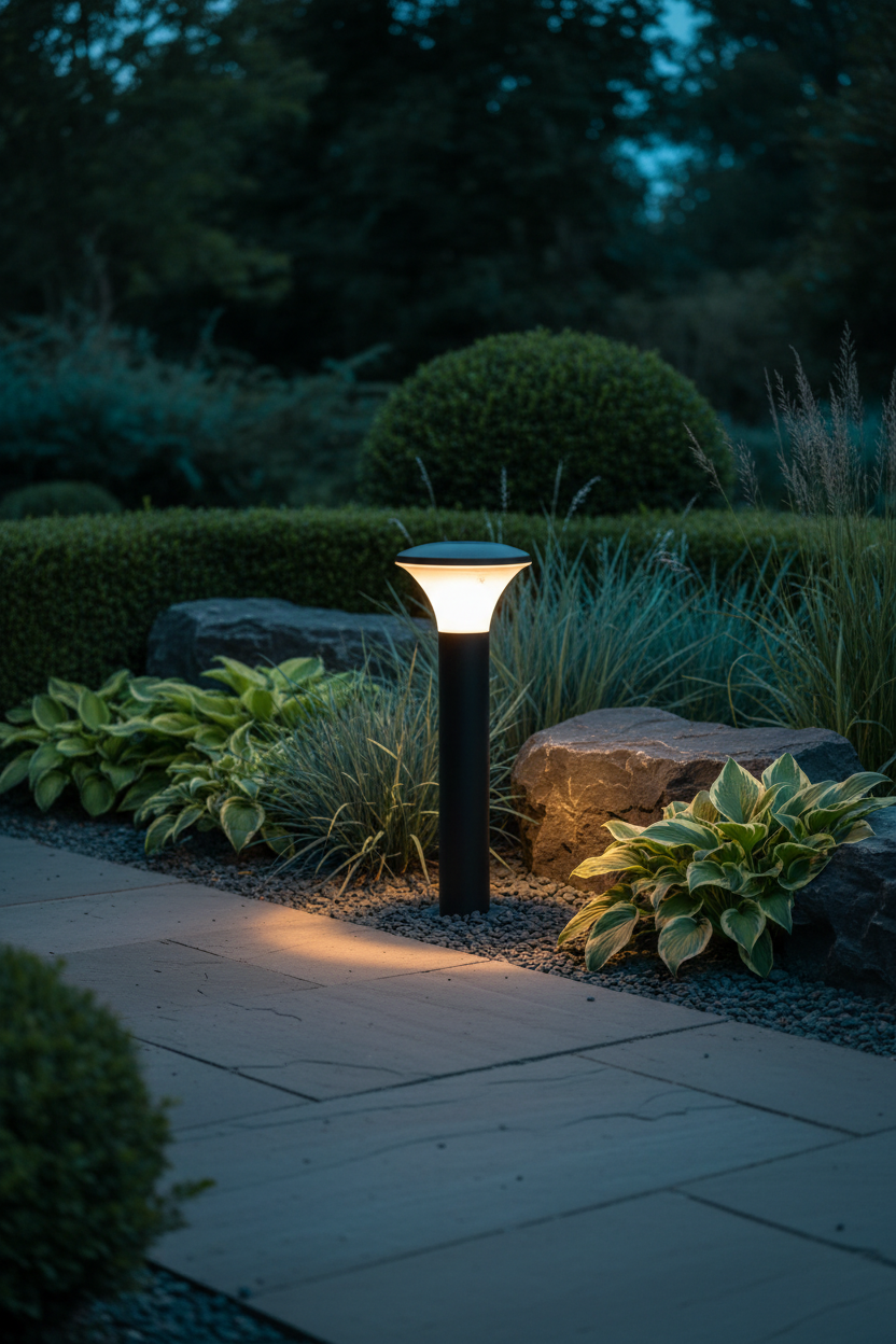 Garden pathway light in contemporary landscape