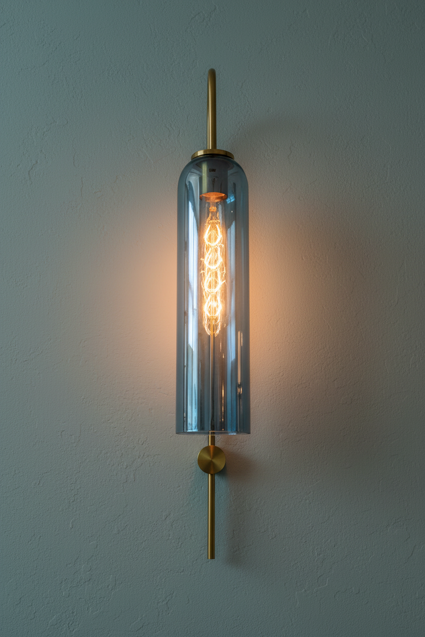 Glass Cylinder Wall Lamp - Teal-Gray Wall